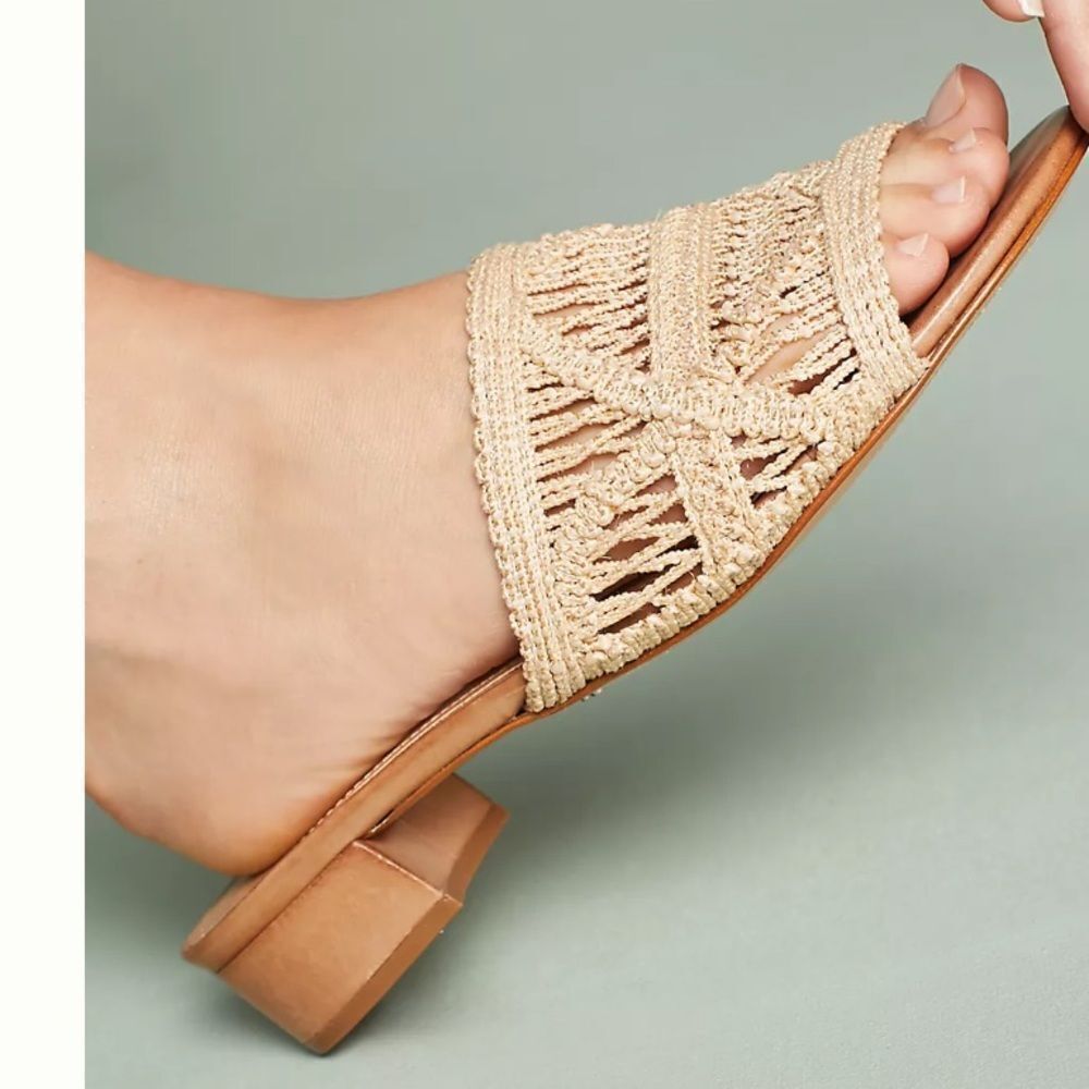 Schutz Nahara Cru Woven Slides Sandals Beige Woven Crochet Anthropologie Sz 10 - Picture 6 of 12